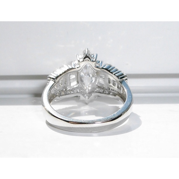 925 STERLING SILVER Marquise & Baguette Cubic Zirconia Ring - Picture 11 of 13